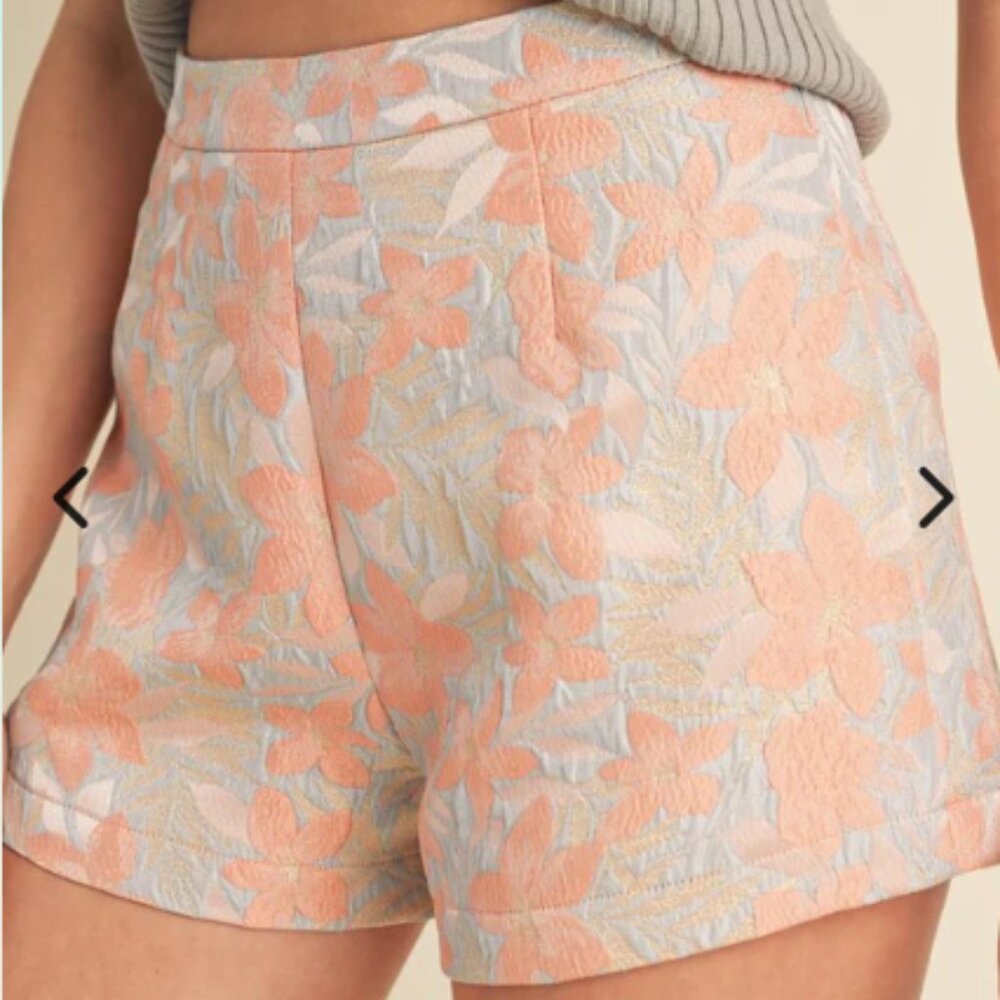 &merci brand floral jacquard shorts, fully lined, new with tags, side zipper.